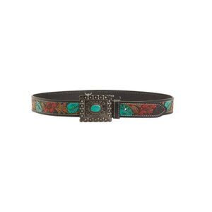 AMERICAN BISON TAN/RED Leather Floral Tooled Belt